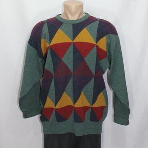 VTG Buckingham Lambswool Green with Geometric Sweater Made In England  Large